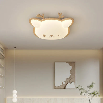 Plafonnier LED nordique en bois massif avec motifs cerf et élan — LZ4X9T2