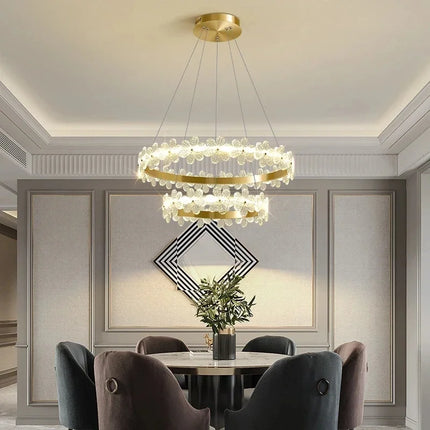 Lustre suspension nordique en cristal K9 avec anneau pétales LED — LZ4X9T