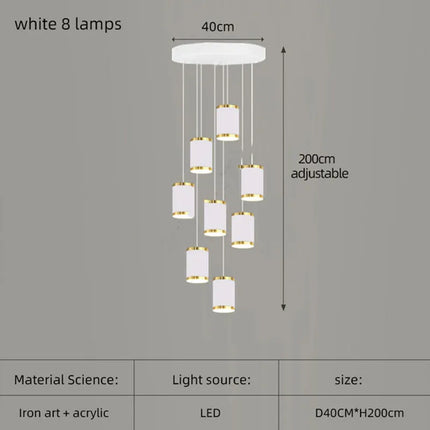lustre long rotatif en acrylique pour éclairage intérieur décoratif