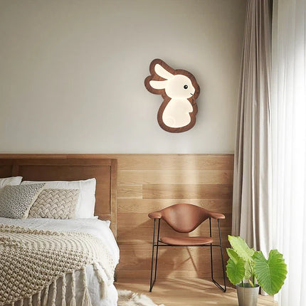 Lampe de chevet japonaise wabi-sabi avec base en bois et motif lapin — LZ4X9P2