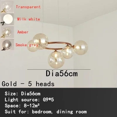 Lustre suspension nordique en verre fumé et doré pour intérieur moderne — LZ4X9P