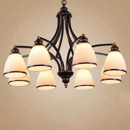 Lustre vintage en fer et bronze avec abat-jour en verre style loft — LZ4X9P