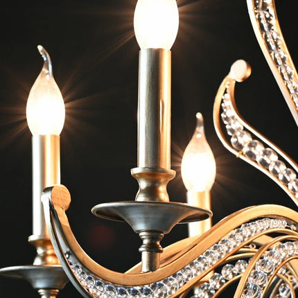Lustre en métal doré antique orné de cristaux — LZ4X9P2