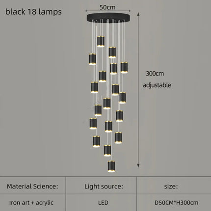 lustre long rotatif en acrylique pour éclairage intérieur décoratif