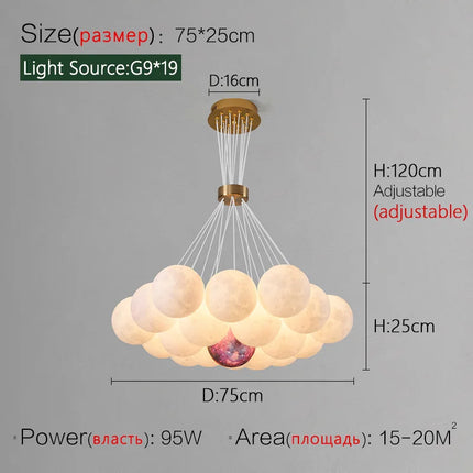 Lustre suspension nordique design planète lune avec bulles décoratives — LZ4XJ9