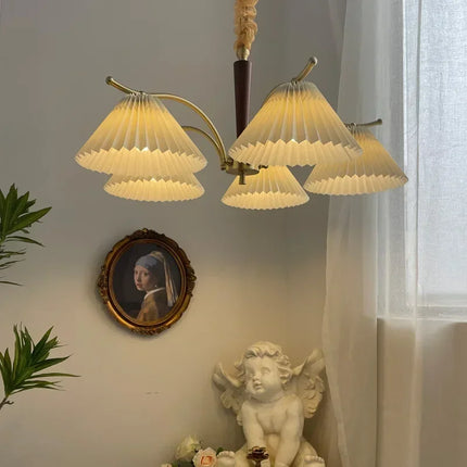 Lustre suspension nordique avec abat-jour en tissu plissé — LZ4X9T