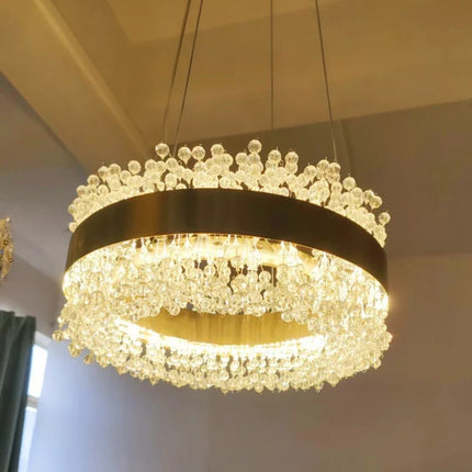 Lustre suspendu en cristal avec structure métal doré réglable — LZ4X9Q2F