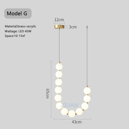 Lustre suspension blanc en acrylique orné de perles — LZ4X9Q2