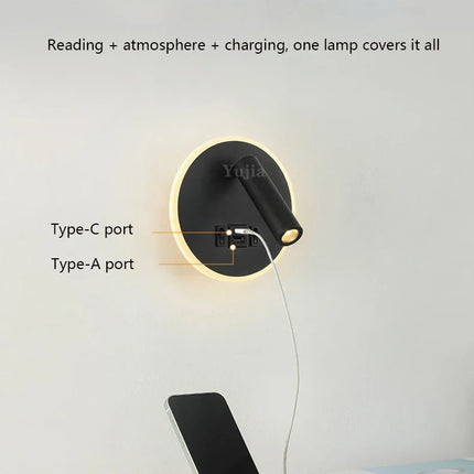Applique murale LED moderne avec ports USB et lampes de lecture réglables — LZ4X9P2