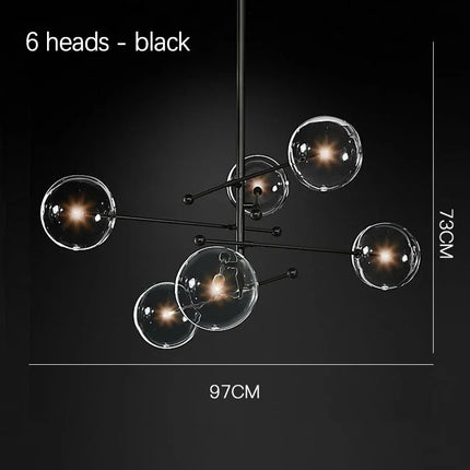 Suspension boule de verre LED design nordique noir et or pour salon — LZ4X9P2