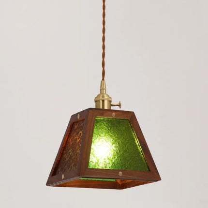 Suspension vintage en bois massif et verre style Shanghai — LZ4T9Q2M