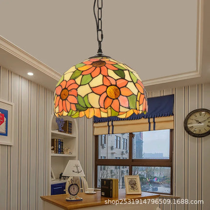 Lustre suspension en verre teinté style méditerranéen pour restaurant et hall — LZ4XJ9