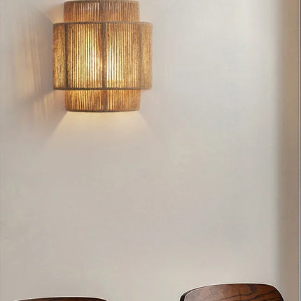 Applique murale japonaise rétro en rotin tissé pour intérieur moderne — LZ4X9P2