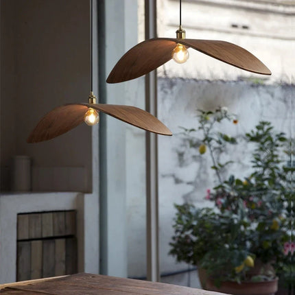Lustre en bois style wabi-sabi avec LED pour escalier de loft — LZ4R9T1