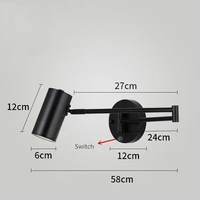 Applique murale LED à bras télescopique pivotant avec interrupteur pour éclairage intérieur — LZ4X9P