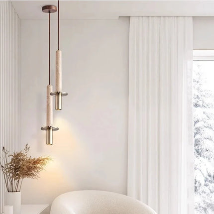 Suspension cylindrique en marbre et métal doré pour intérieur moderne — LZ4X9T2