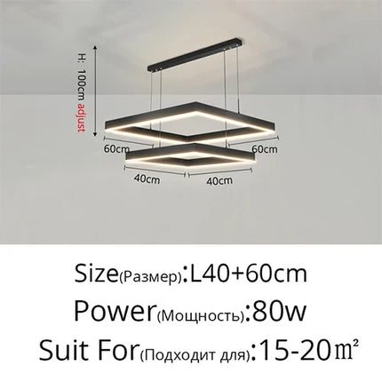 Lustre LED carré noir moderne pour salon et cuisine — LZ4X9P