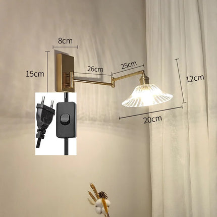 IWHD tirer chaîne verre applique murale LED applique bras gauche droite rotation chambre salon lumières nordique moderne à côté lampe Wandlamp