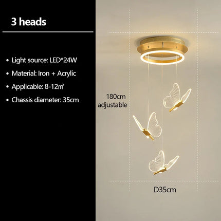 Lustre suspension LED design papillon transparent nordique — LZ4X9M