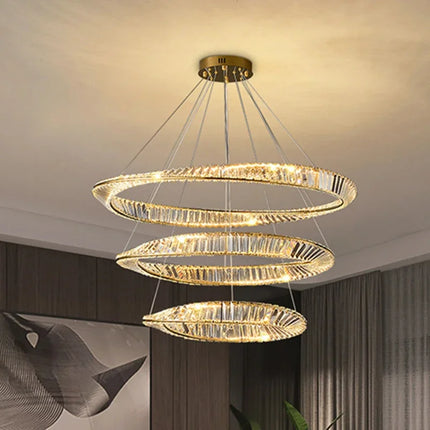 Lustre LED moderne en cristal avec anneau décoratif en acier — LZ4P7X