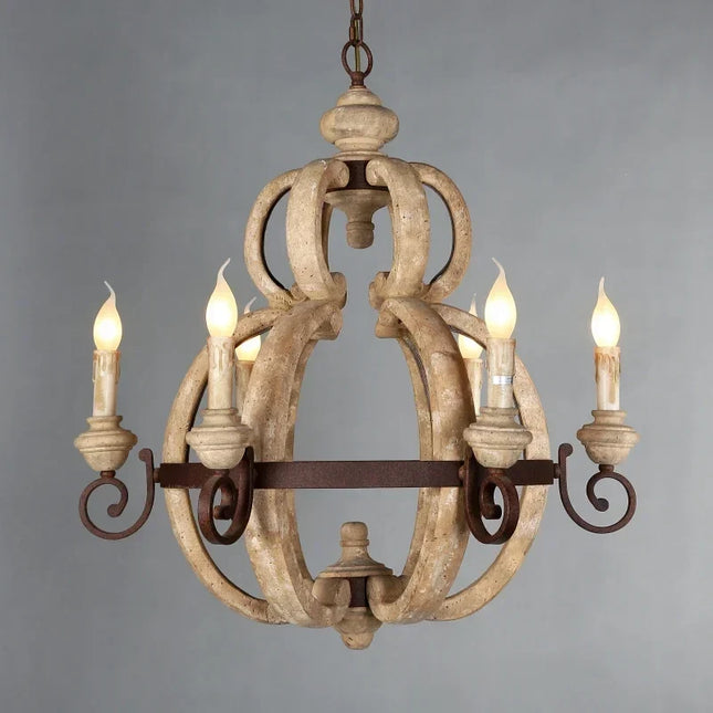 Lustre vintage en bois massif français pour décoration intérieure — LZ4X9T