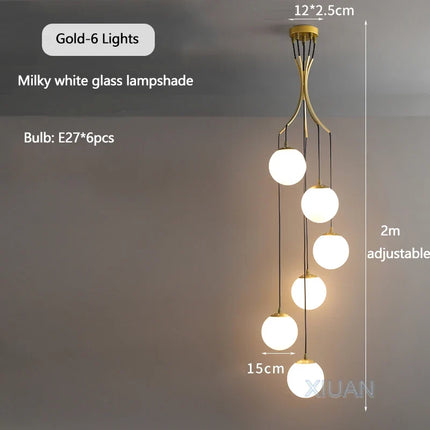 Lustre suspension nordique avec globes en verre laiteux — LZ4P9XQ