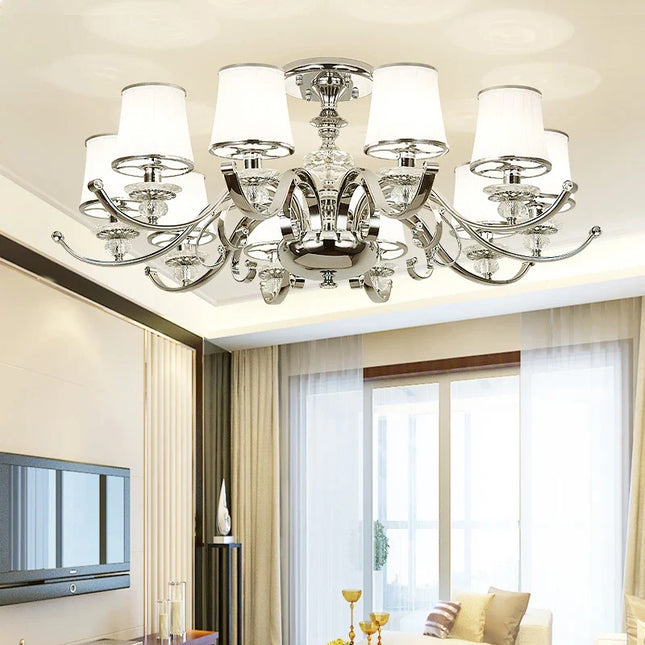 lustre chromé moderne à abat-jours blancs