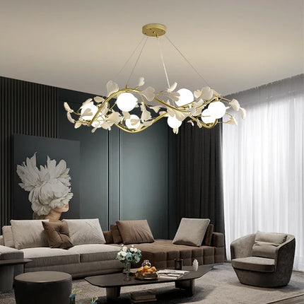 Lustre suspension LED en verre motif feuille de ginkgo moderne — LZ4X7Q9