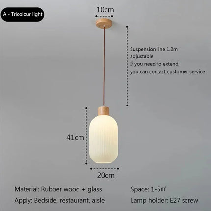 Suspension nordique en verre blanc à rayures avec bois pour salle à manger — LZ4X9P