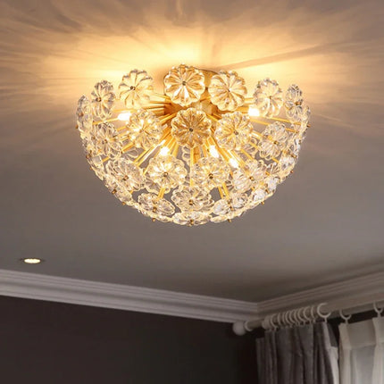 Lustre rond en cuivre avec cristal motif pissenlit pour décoration — LZ4G7Q9