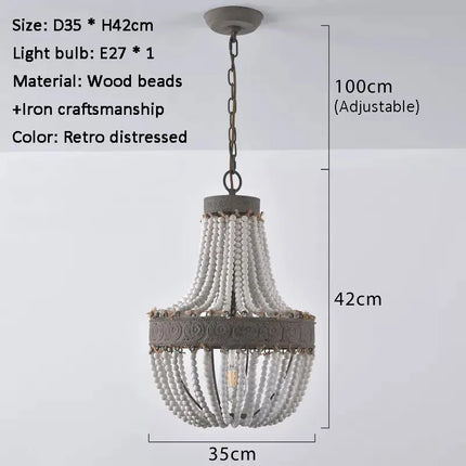 Lustre vintage en bois avec perles style campagne américaine — LZ4X9P