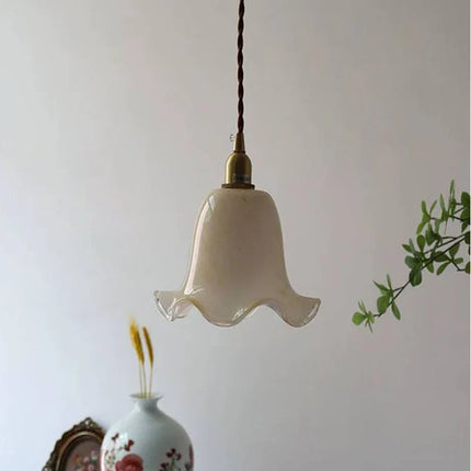Suspension LED rétro en laiton et verre à motif floral minimaliste — LZ4X9J