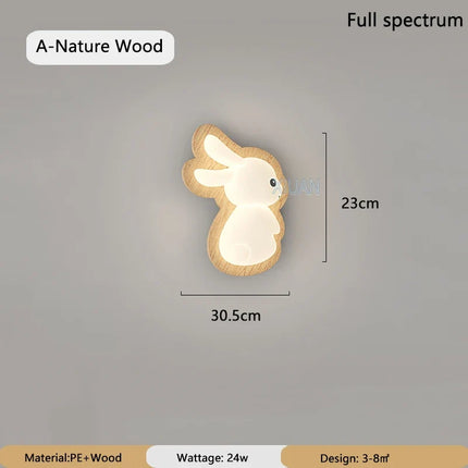 Lampe de chevet japonaise wabi-sabi avec base en bois et motif lapin — LZ4X9P2