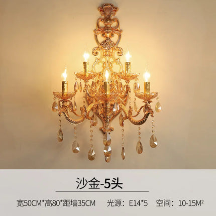 Applique murale dorée à cinq têtes en cristal pour intérieur élégant — LZ4X9P7