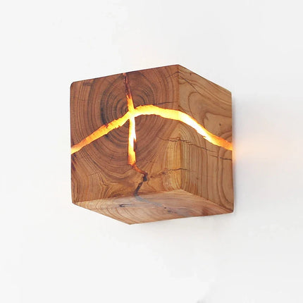Applique murale cube créatif en bois massif avec LED fait main — LZ4X9QJ