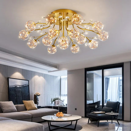 Lustre nordique en cristal avec fleur en verre LED — LZ4X9T