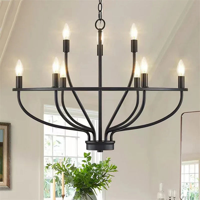 lustre industriel rétro en fer avec branches circulaires