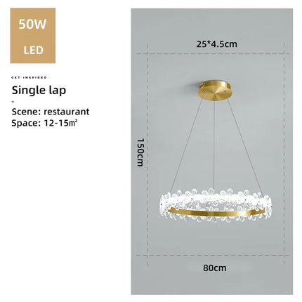 Lustre suspension nordique en cristal K9 avec anneau pétales LED — LZ4X9T
