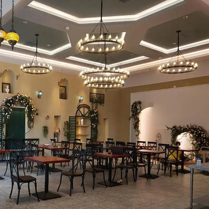 Lustre rond industriel rétro américain avec LED — LZ4X9P2