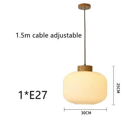 Suspension en verre blanc style japonais avec bois pour salon et salle à manger — LZ4X9T1