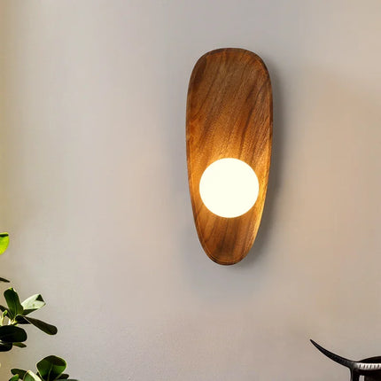 Applique murale en bois naturel avec abat-jour en verre vintage — LZ4X9P2Q