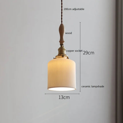 Suspension japonaise vintage en céramique et bois de frêne — LZ4X9P7
