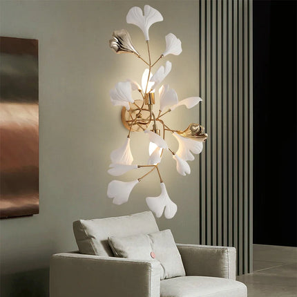 Applique murale en céramique feuille de ginkgo dorée pour hôtel — LZ4XJ9