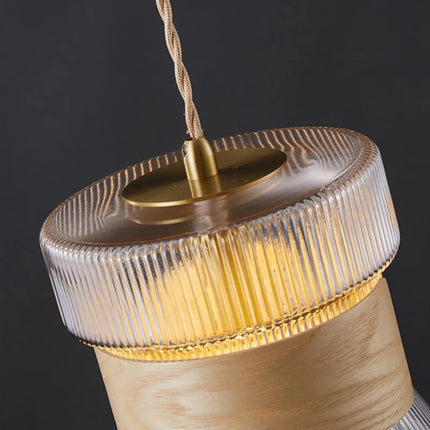Suspension moderne en verre avec accents bois et cuivre — LZ4X9T2