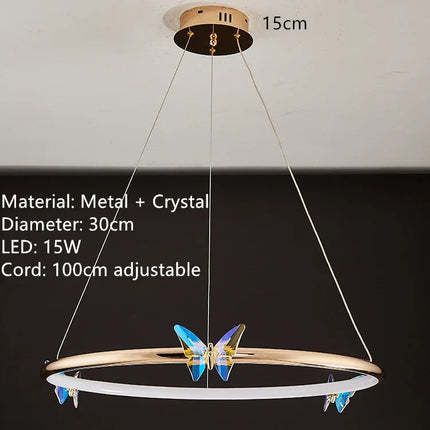 Lustre LED papillon avec anneau doré et cordon réglable — LZ4X9P