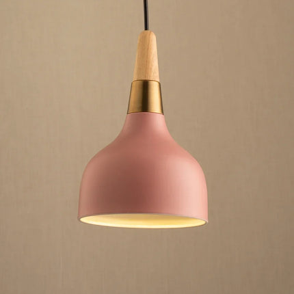 Suspension LED nordique en fil de fer forme macaron bois — LZ4X9P2