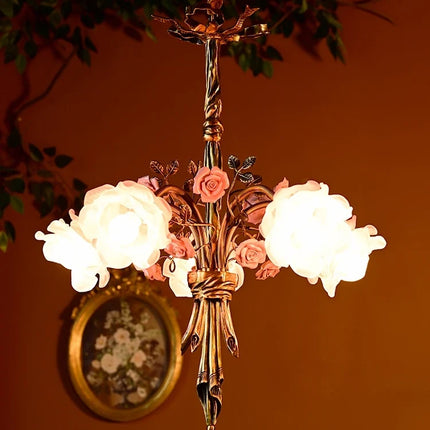 Lustre LED cuivre avec verre rose style classique européen — LZ4X9T1