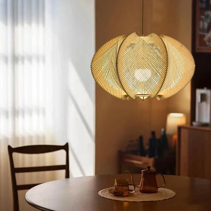 Lustre suspension bois et corde chanvre style rétro pour restaurant et bar E27 — LZ4X9P2