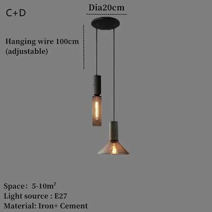 Suspension industrielle en béton avec abat-jour en fer — LZ4X9P