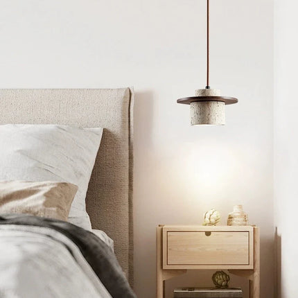 Suspension style japonais led vintage en pierre et bois